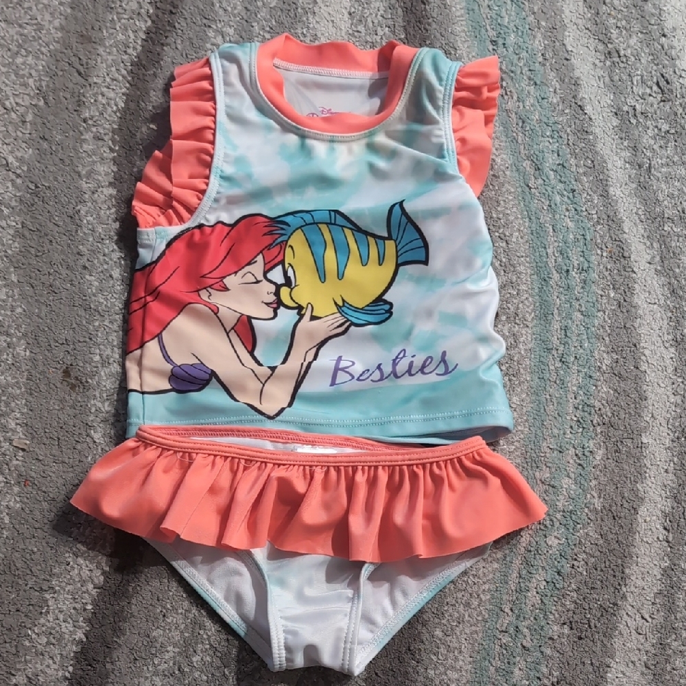Disney Ariel and Flounder Kids Rashguard - Coral and Aqua